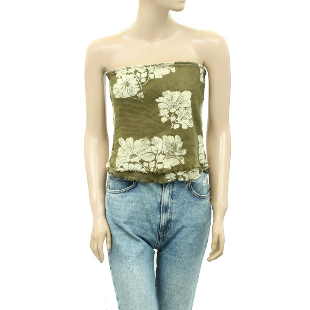 Free People poppy tube top women’s army green LARGE - Picture 5 of 13